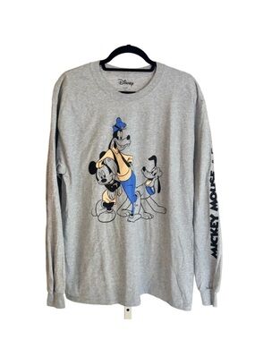 Disney Mickey Mouse, Goofy, and Pluto Gray Long Sleeve Graphic Tee, Large NWT